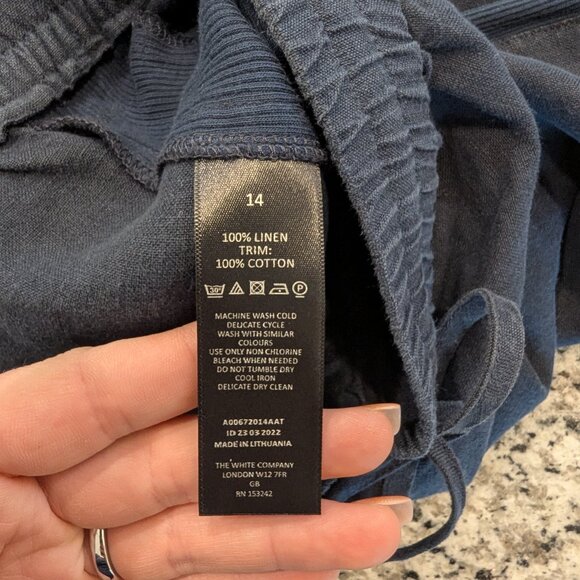 THE WHITE CO. 100% Linen Pants 10 Navy Cotton Side Stripe Drawstring Pockets - Picture 3 of 6